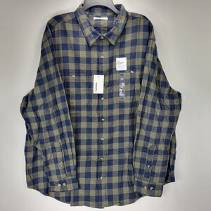 Sonoma Supersoft Flannel Long Sleeve Button Front Shirt Mens 2XB Big Green Blue